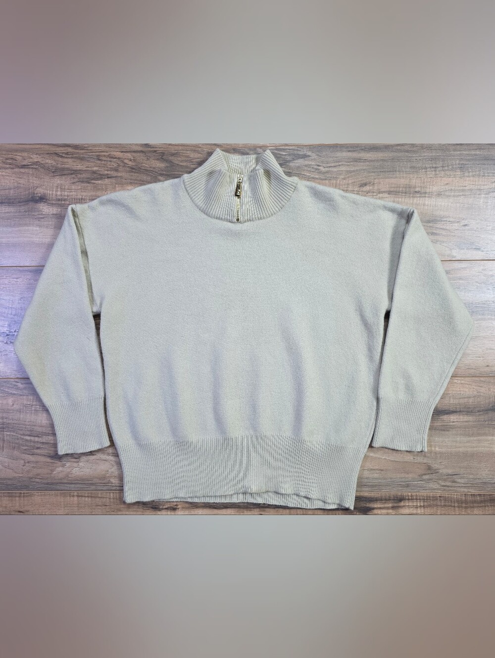 Vintage Escada Margaretha Ley Quarter Zip Sweater Ivory Boxy Wool Cashmere 44